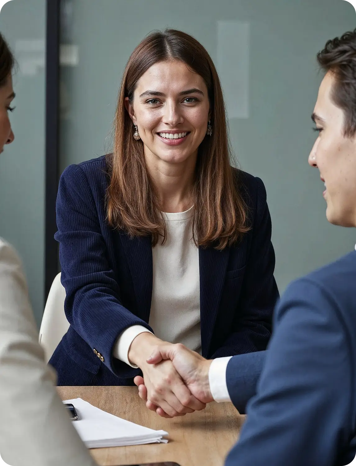 Professional handshake representing sharing hiring goals